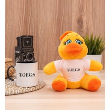 Hediye Dükkanı Kişiye Özel Çiçekli Harf Tasarım Isim Yazılı Siyah Kupa Bardak ve Peluş Civciv