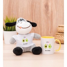 Hediye Dükkanı Kişiye Özel Sevimli Avokado Desenli Sarı Kupa Bardak ve Peluş Eşek