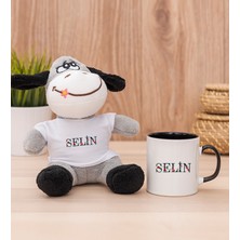 Hediye Dükkanı Kişiye Özel Çiçek Harf Tasarım Isim Yazılı Siyah Kupa Bardak ve Peluş Eşek