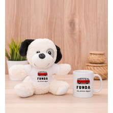 Hediye Dükkanı Kişiye Özel Vosvos Minibüs Tasarımlı Beyaz Kupa Bardak ve Peluş Köpek