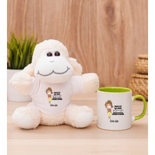 Hediye Dükkanı Kişiye Özel Maske Işi Iyi Oldu Tasarım Esprili Yeşil Kupa Bardak ve Peluş Koyun