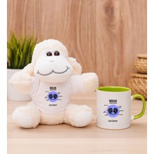 Hediye Dükkanı Kişiye Özel Ikizler Burcuna Hediye Yeşil Kupa Bardak ve Peluş Koyun