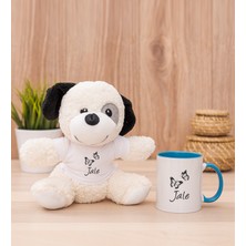 Hediye Dükkanı Kişiye Özel Kelebekler Uçuyor Isimli Mavi Kupa Bardak ve Peluş Köpek