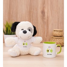Hediye Dükkanı Kişiye Özel Sevimli Avokado Desenli Yeşil Kupa Bardak ve Peluş Köpek