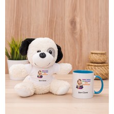 Hediye Dükkanı Kişiye Özel Işine Bakıcaksın Tasarım Esprili Mavi Kupa Bardak ve Peluş Köpek