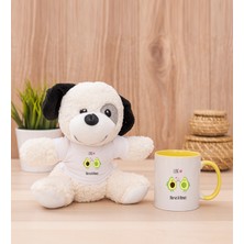 Hediye Dükkanı Kişiye Özel Sevimli Avokado Desenli Sarı Kupa Bardak ve Peluş Köpek