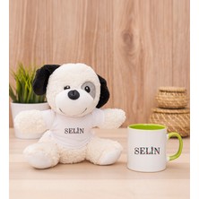 Hediye Dükkanı Kişiye Özel Çiçek Harf Tasarım Isim Yazılı Yeşil Kupa Bardak ve Peluş Köpek