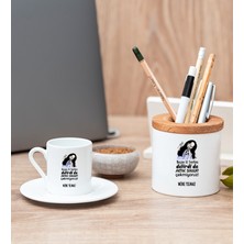 Hediye Dükkanı Kişiye Özel Herkes Delirdi Tasarım Esprili Beyaz Türk Kahvesi Fincanı ve Kalemlik