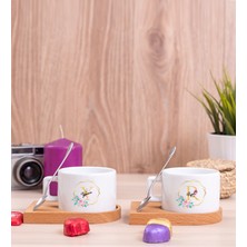 Hediye Dükkanı Kişiye Özel Geometrik Yaldız Tasarımlı Isimli Ikili Ahşap Altlıklı Fincan