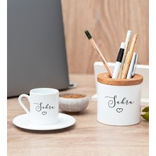 Hediye Dükkanı Kişiye Özel El Yazısı Tasarımlı Isimli Beyaz Türk Kahvesi Fincanı ve Kalemlik