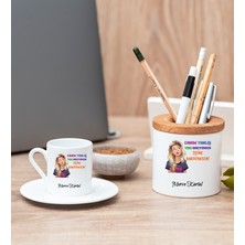 Hediye Dükkanı Kişiye Özel Işine Bakıcaksın Tasarım Esprili Beyaz Türk Kahvesi Fincanı ve Kalemlik