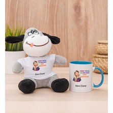 Hediye Dükkanı Kişiye Özel Işine Bakıcaksın Tasarım Esprili Mavi Kupa Bardak ve Peluş Eşek