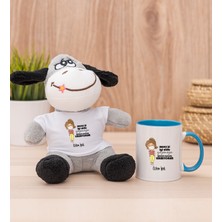 Hediye Dükkanı Kişiye Özel Maske Işi Iyi Oldu Tasarım Esprili Mavi Kupa Bardak ve Peluş Eşek