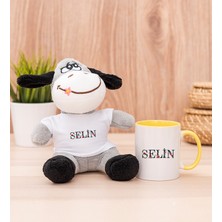 Hediye Dükkanı Kişiye Özel Çiçek Harf Tasarım Isim Yazılı Sarı Kupa Bardak ve Peluş Eşek