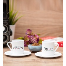 Hediye Dükkanı Kişiye Özel Çiçek Harf Tasarım Isim Yazılı Ikili Beyaz Türk Kahvesi Fincanı