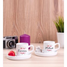 Hediye Dükkanı Kişiye Özel Çiçek Çerçeveli Isimli Ikili Concept Türk Kahvesi Fincanı