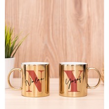 Hediye Dükkanı Kişiye Özel Baş Harfli Üzeri Isim Yazılı Ikili Gold Kupa Bardak