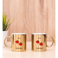 Hediye Dükkanı Kişiye Özel Sevimli Domatesler Ikili Gold Kupa Bardak