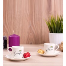 Hediye Dükkanı Kişiye Özel Papatya Tasarımlı Isimli Ikili Porselen Türk Kahvesi Fincanı