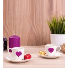 Hediye Dükkanı Kişiye Özel Mor Kalpli Isimli Ikili Porselen Türk Kahvesi Fincanı