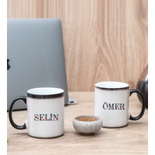 Hediye Dükkanı Kişiye Özel Çiçek Harf Tasarım Isim Yazılı Ikili Sihirli Kupa Bardak