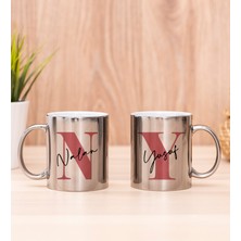 Hediye Dükkanı Kişiye Özel Baş Harfli Üzeri Isim Yazılı Ikili Silver Kupa Bardak