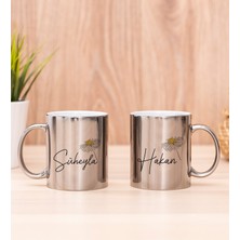 Hediye Dükkanı Kişiye Özel Papatya Tasarımlı Isimli Ikili Silver Kupa Bardak