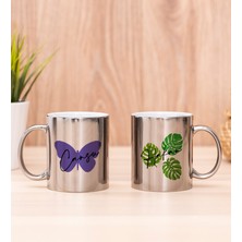 Hediye Dükkanı Kişiye Özel Kadına Hediye Kelebek Tasarım Isimli Ikili Silver Kupa Bardak