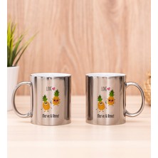 Hediye Dükkanı Kişiye Özel Sevimli Ananaslar Ikili Silver Kupa Bardak