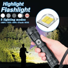 Good Shop 100000 Lümen 5 Modlu LED USB Şarj Edilebilir 18650 El Feneri Güç Göstergeli Açık Su Geçirmez El Feneri  (Yurt Dışından)