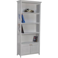 Roys Ahşap Raflı Dolaplı Masif Beyaz Lake Kitaplık