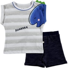 For My Baby Yaz Erkek Bebek Dinozor Süprem Kısa Kol Duble Bisiklet Yaka 2li Tshirt-Şort