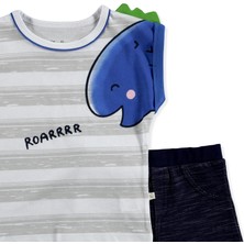 For My Baby Yaz Erkek Bebek Dinozor Süprem Kısa Kol Duble Bisiklet Yaka 2li Tshirt-Şort