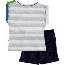 For My Baby Yaz Erkek Bebek Dinozor Süprem Kısa Kol Duble Bisiklet Yaka 2li Tshirt-Şort