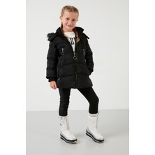 Lela Tüylü Kapüşonlu Cepli Şişme Mont Kız Çocuk Mont 5766038
