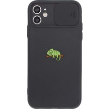 Shop To Case iPhone 11 Sürgülü Lansman Bukalemun Desenli Telefon Kılıfı Siyah