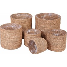 Çavdar Group 6'lı Hasır Dekoratif Sepet-Hasır Poşetli Saksılık-Hasır Çok Amaçlı Sepet