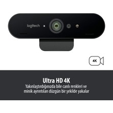 Logitech BRIO 4K Ultra HD Video ve HDR Özellikle Web Kamerası - Siyah