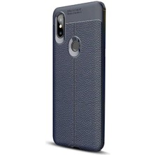 Dlrcase Xiaomi Mi Mix 3 Kılıf Niss Silikon Deri Görünümlü+Nano Glass Lacivert