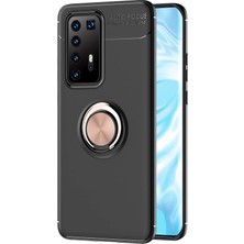 Dlrcase Huawei P40 Pro Kılıf Ravel Yüzüklü Mıknatıslı+Full Ekran Koruyucu Bronz