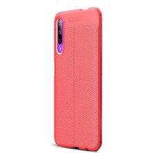 Dlrcase Huawei P Smart Pro 2019 Kılıf Niss Silikon Deri Görünümlü Kırmızı