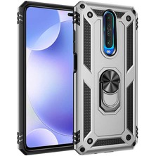 Dlrcase Xiaomi Poco X2 Kılıf Vega Standlı Yüzüklü Mıknatıslı+Nano Glass Gümüş