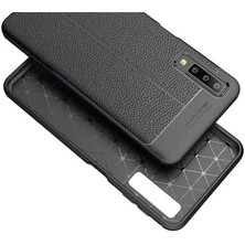 Dlrcase Samsung Galaxy A50S Kılıf Niss Silikon Deri Görünümlü+Nano Glass Lacivert