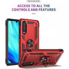 Dlrcase Huawei P Smart Pro 2019 Kılıf Vega Standlı Yüzüklü Mıknatıslı+Nano Glass Gümüş