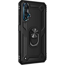 Dlrcase Huawei Honor 20 Kılıf Vega Standlı Yüzüklü Mıknatıslı+Nano Glass Siyah