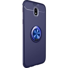 Dlrcase Samsung Galaxy J7 Pro Kılıf Ravel Yüzüklü Mıknatıslı Silikon+Nano Glass Lacivert