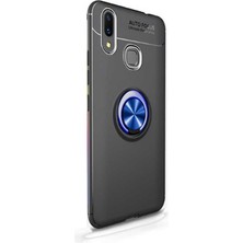 Dlrcase Huawei Y6 2019 Kılıf Ravel Yüzüklü Mıknatıslı Silikon+Nano Glass Mavi