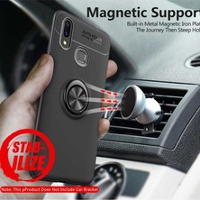 Dlrcase Huawei Y6 2019 Kılıf Ravel Yüzüklü Mıknatıslı Silikon+Nano Glass Mavi