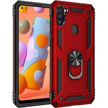 Dlrcase Samsung Galaxy A11 Kılıf Tank Koruma Vega Standlı Yüzüklü Mıknatıslı Kırmızı
