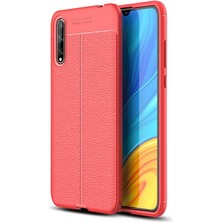 Dlrcase Huawei Y8P Kılıf Niss Silikon Deri Görünümlü + Nano Glass Kırmızı